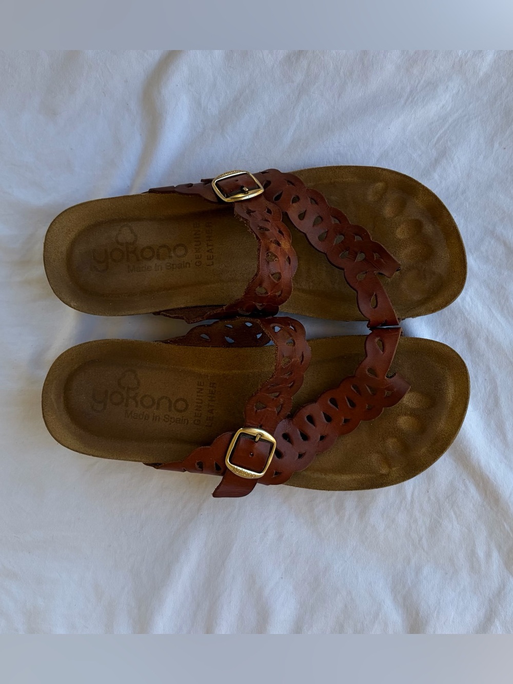 Yokono Brown Leather Cutout Slide Sandals Wmns Sz 7.5 Super Soft Comfy Nice
